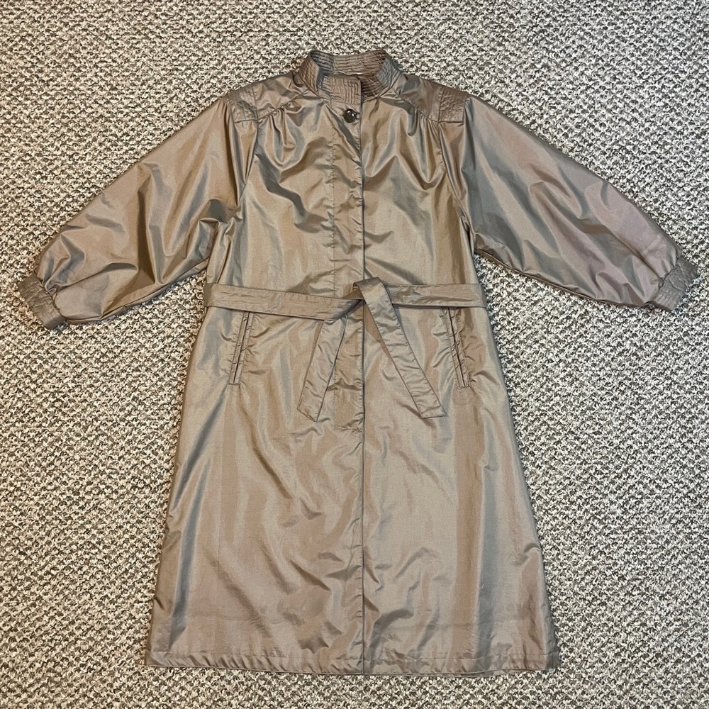 Vintage 80s Windsor Bay Belted Balloon Sleeve Trench Coat - Iridescent Champagne